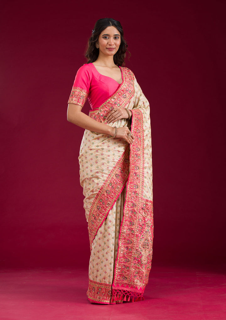 White Cutdana Art Silk Saree