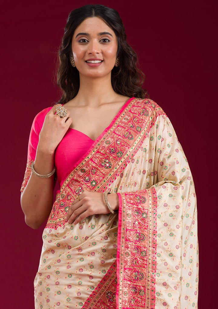 White Cutdana Art Silk Saree