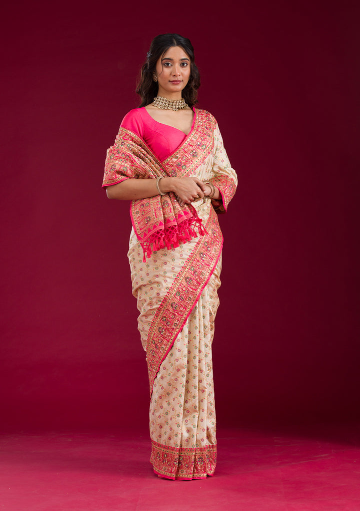 White Cutdana Art Silk Saree