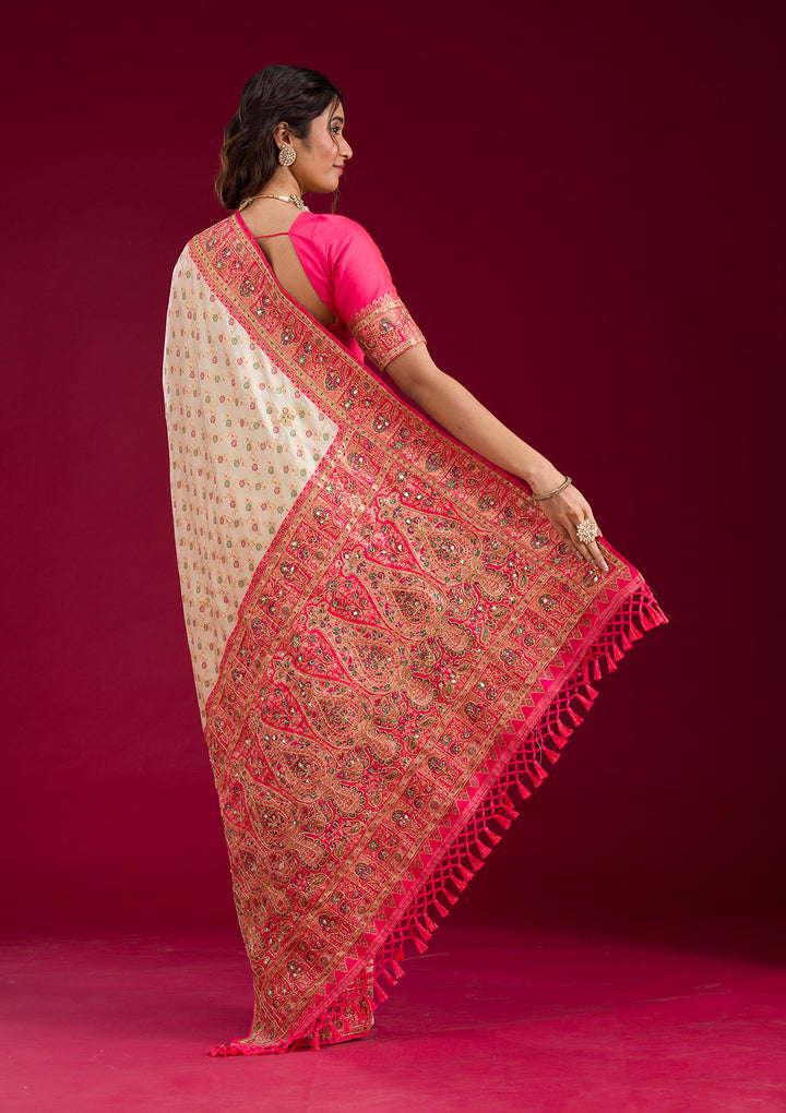 White Cutdana Art Silk Saree