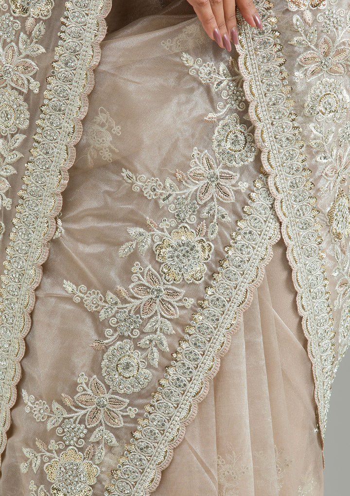 Beige Zariwork Tissue Saree