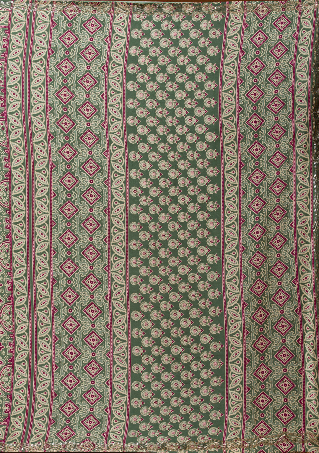 Green Printed Satin Saree
