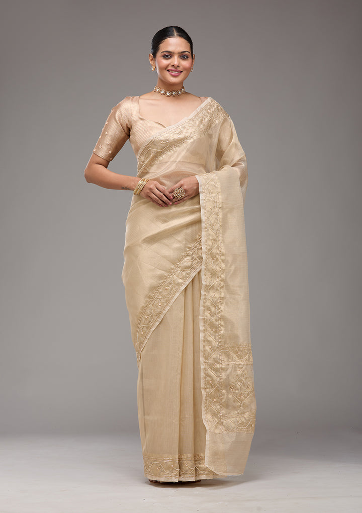 Beige Zariwork Tissue Saree