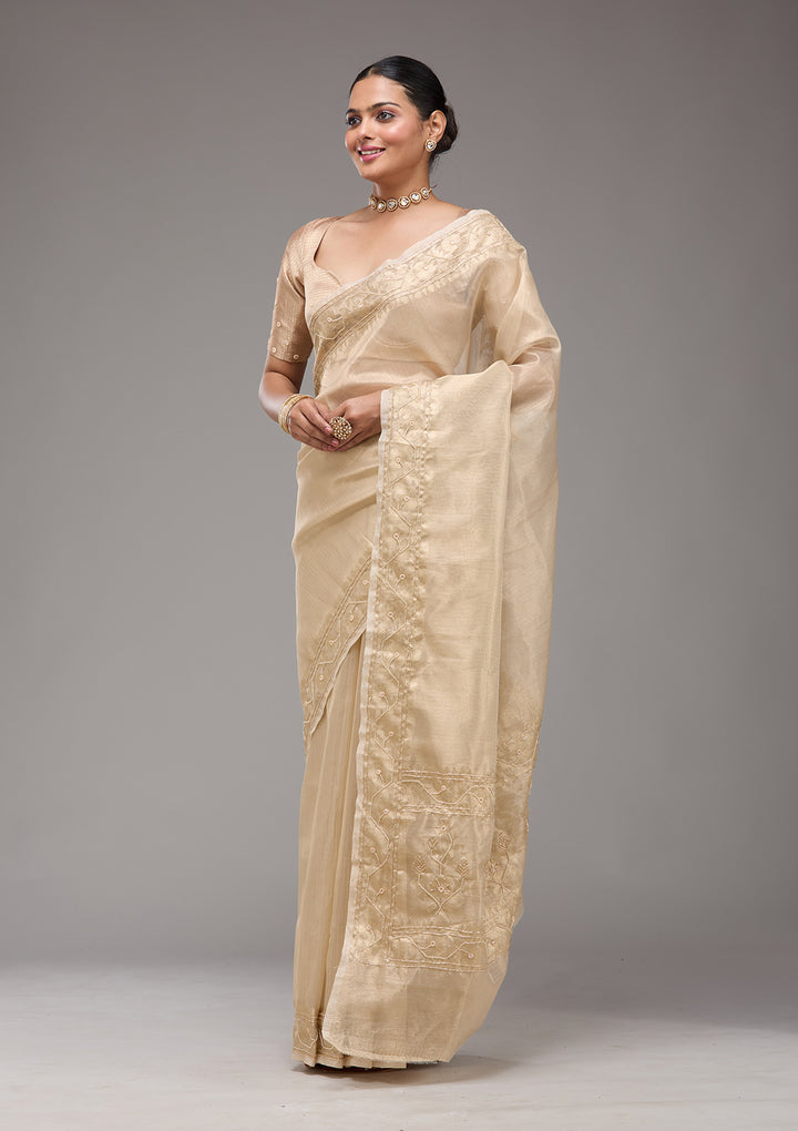 Beige Zariwork Tissue Saree