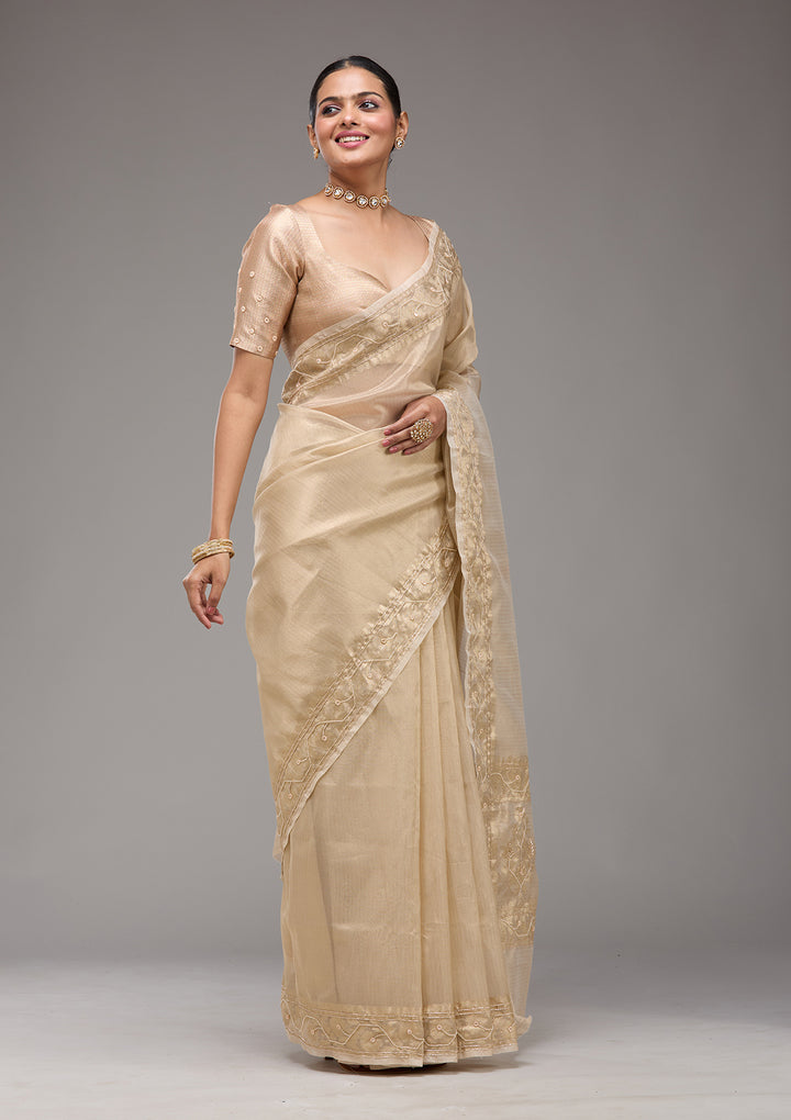 Beige Zariwork Tissue Saree