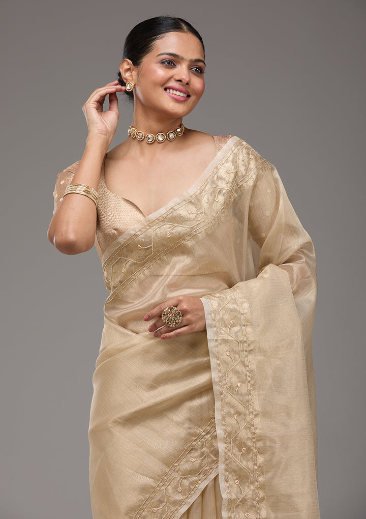 Beige Zariwork Tissue Saree