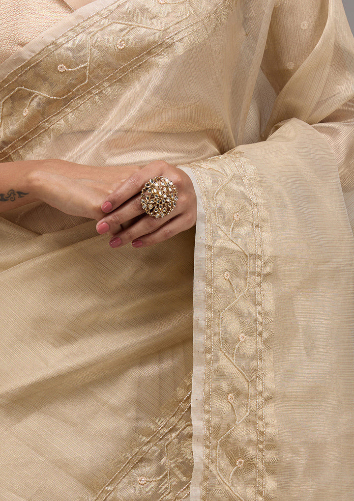 Beige Zariwork Tissue Saree
