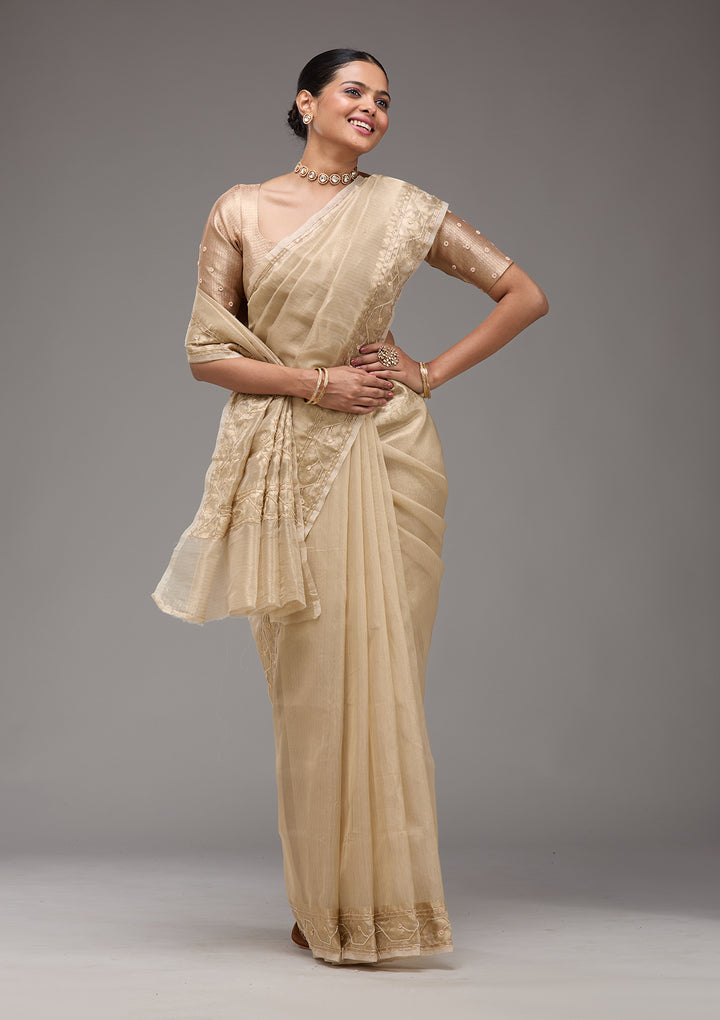 Beige Zariwork Tissue Saree