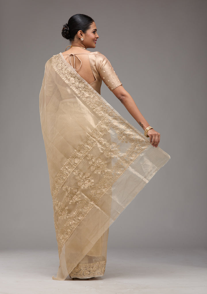 Beige Zariwork Tissue Saree