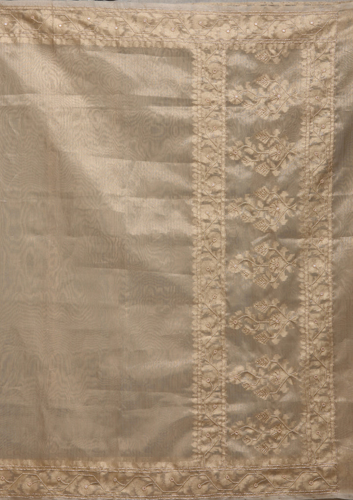Beige Zariwork Tissue Saree