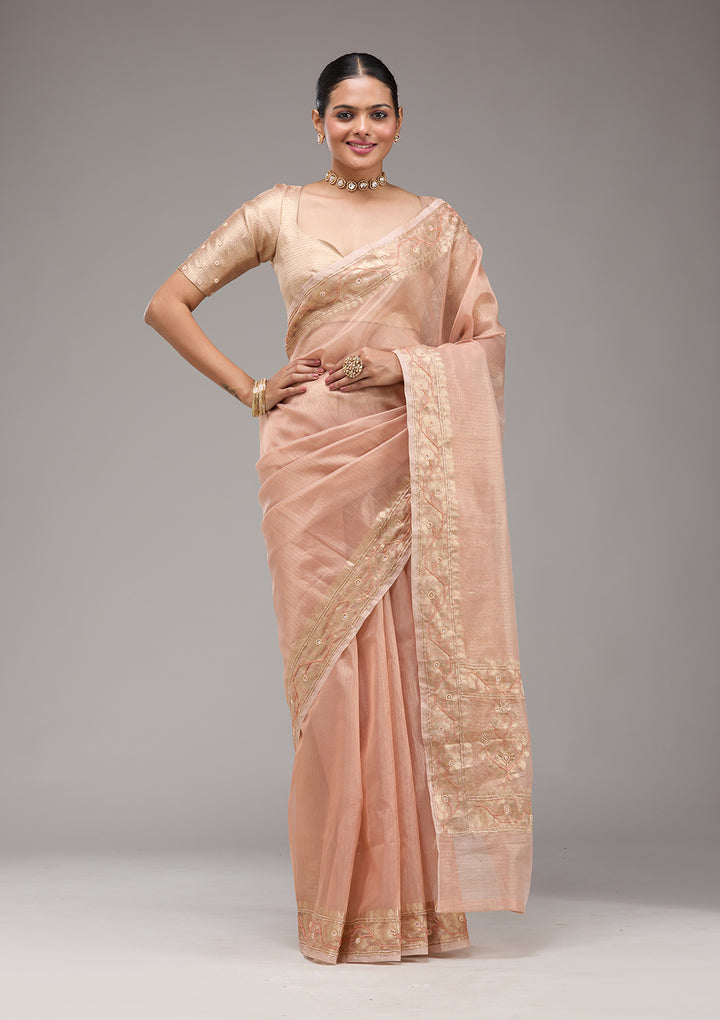 Peach Zariwork Tissue Saree
