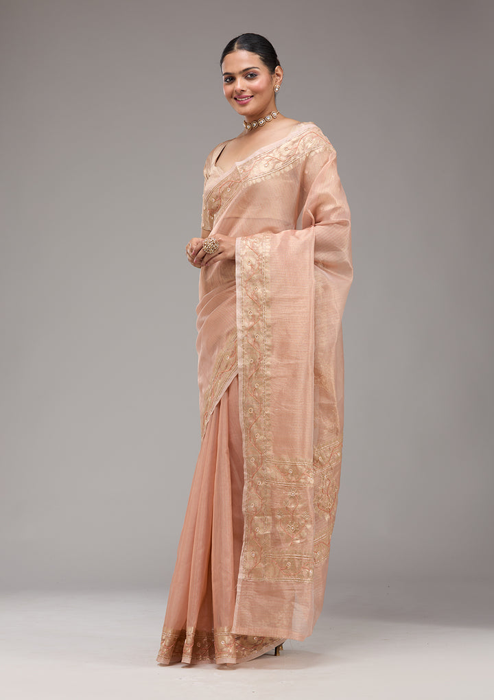 Peach Zariwork Tissue Saree
