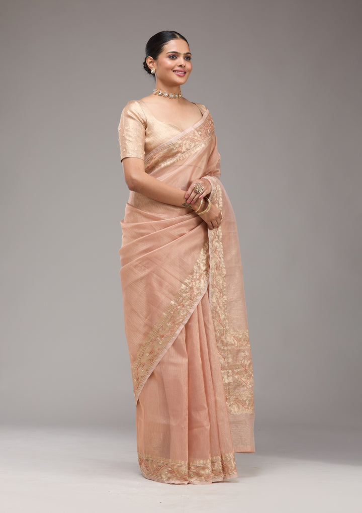 Peach Zariwork Tissue Saree
