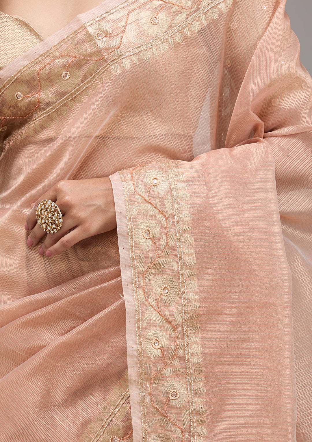 Peach Zariwork Tissue Saree