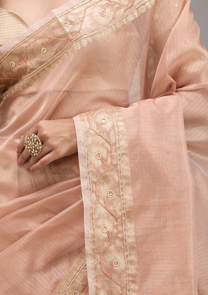 Peach Zariwork Tissue Saree