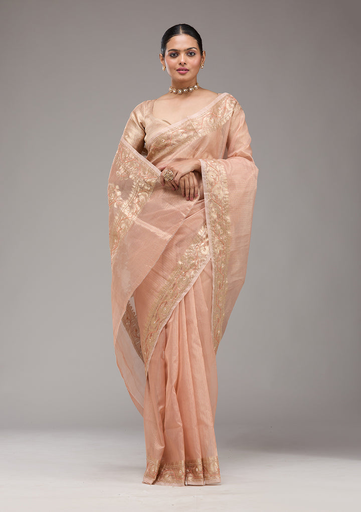 Peach Zariwork Tissue Saree