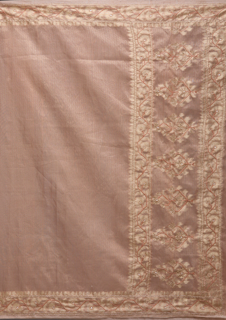 Peach Zariwork Tissue Saree
