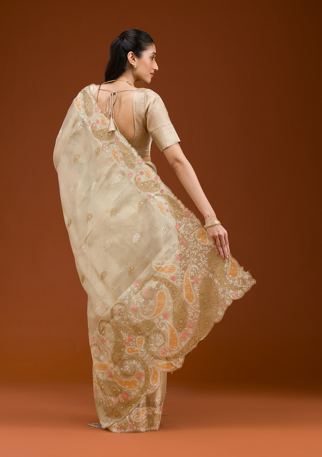 Yellow Threadwork Tissue Saree