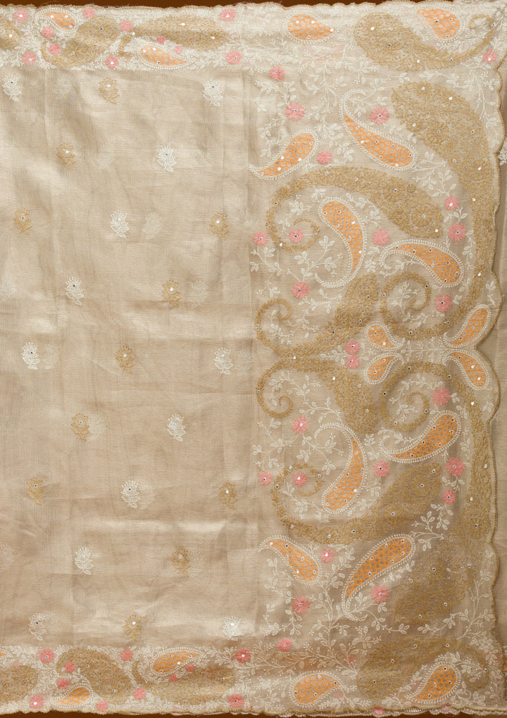Yellow Threadwork Tissue Saree