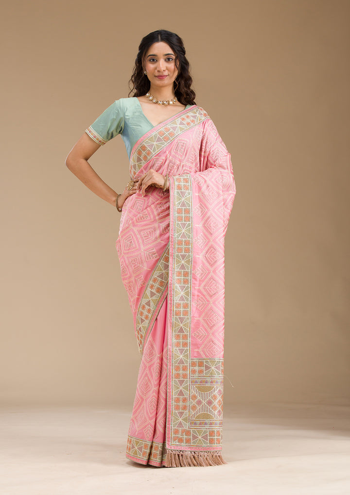 Baby Pink Stonework Imported Fabric Saree