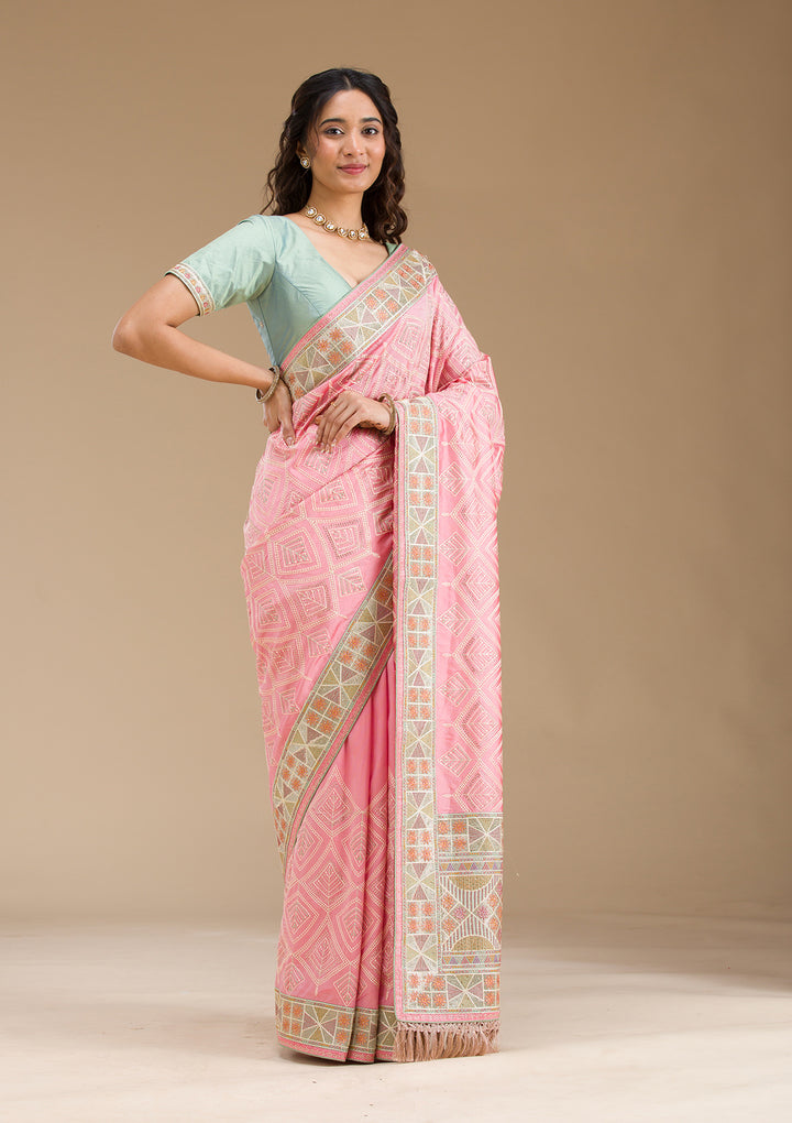 Baby Pink Stonework Imported Fabric Saree