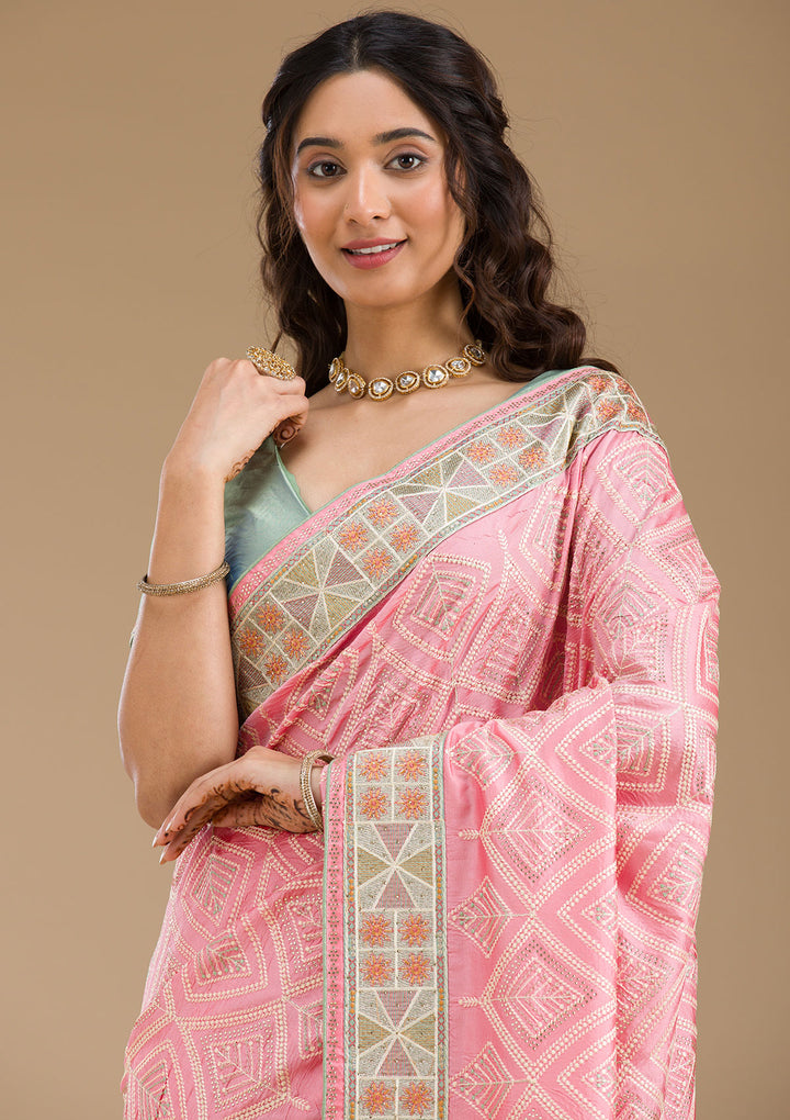 Baby Pink Stonework Imported Fabric Saree