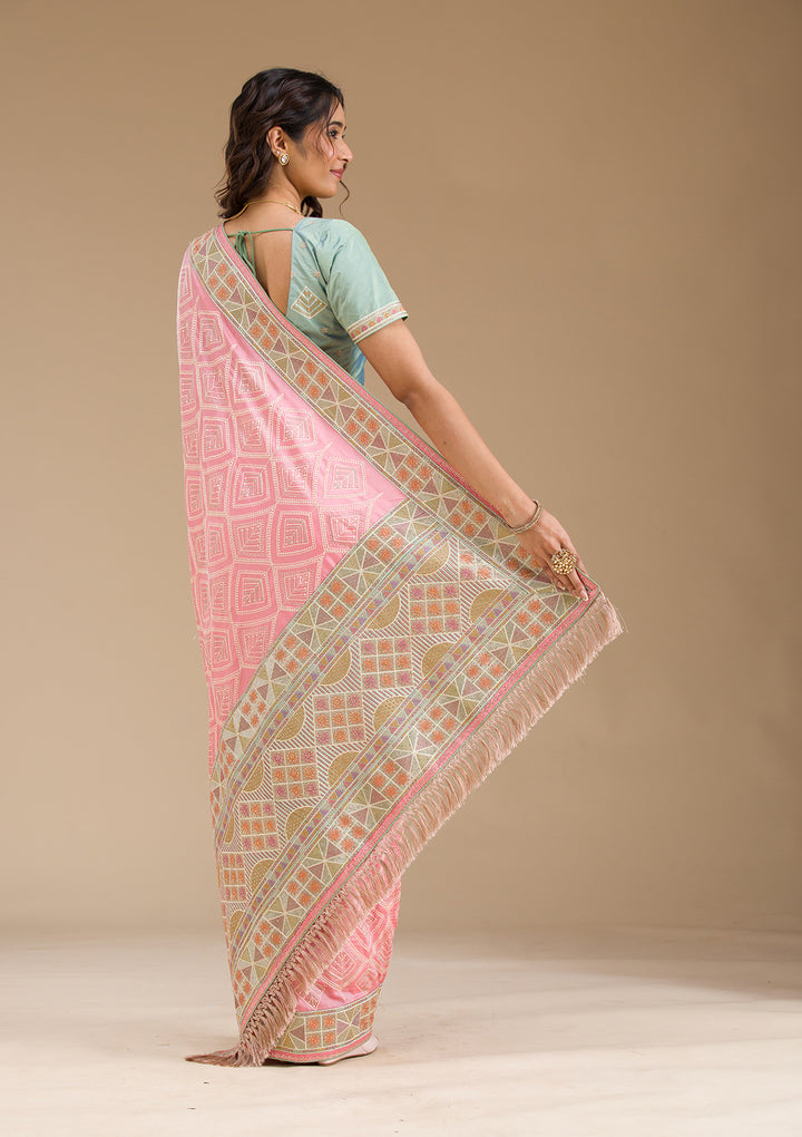 Baby Pink Stonework Imported Fabric Saree