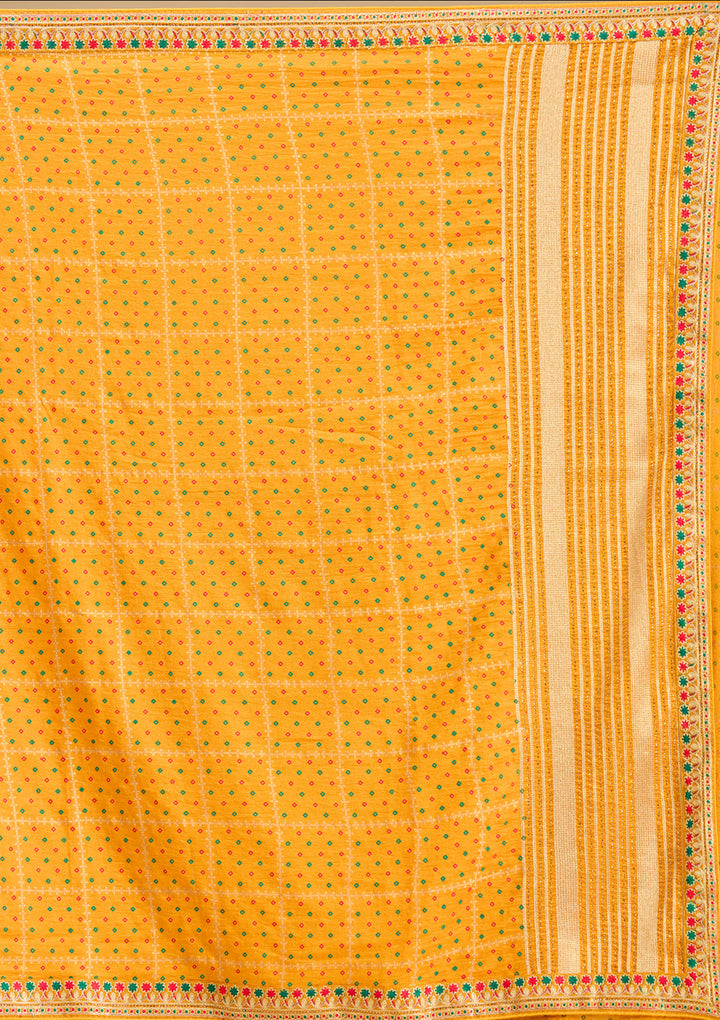Mustard Zariwork (Gold) Soft Raw Silk Saree