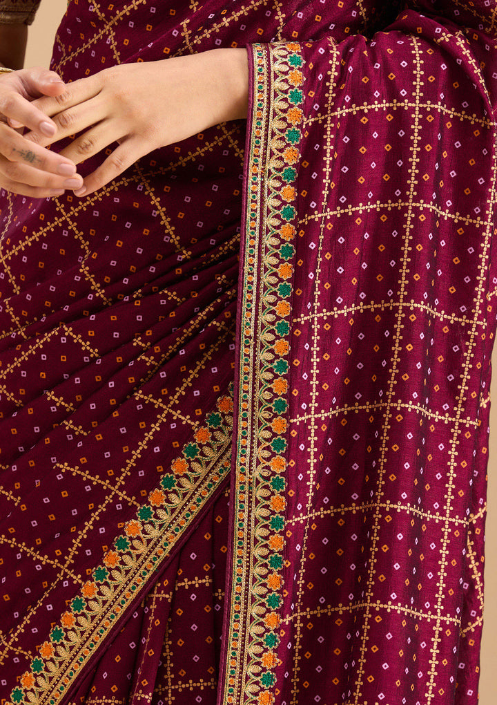 Wine Gold Zariwork Soft Raw Silk Saree