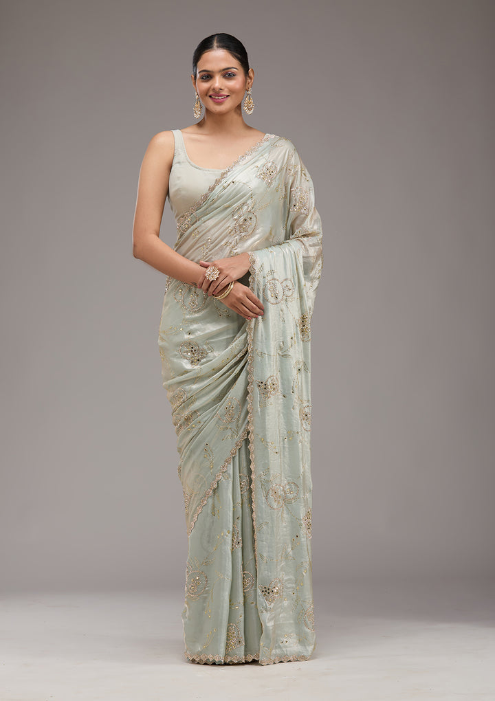 Pista Green Stonework Tissue Saree