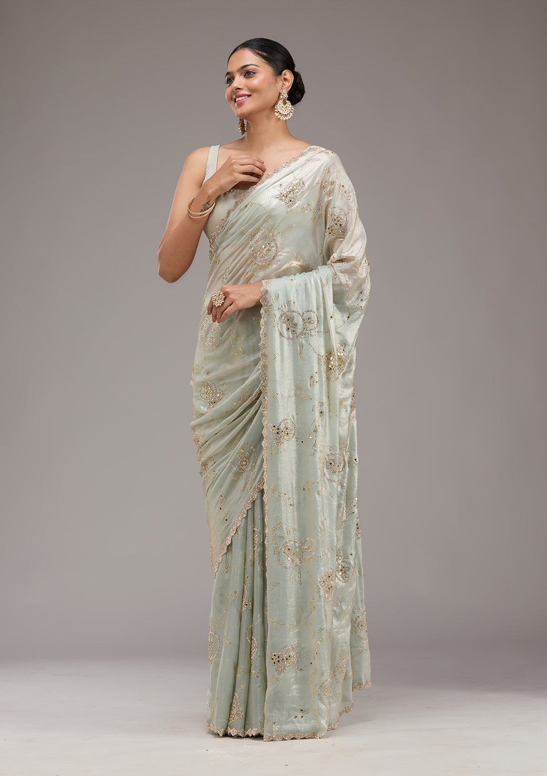 Pista Green Stonework Tissue Saree