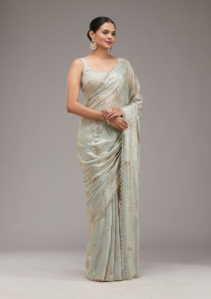 Pista Green Stonework Tissue Saree