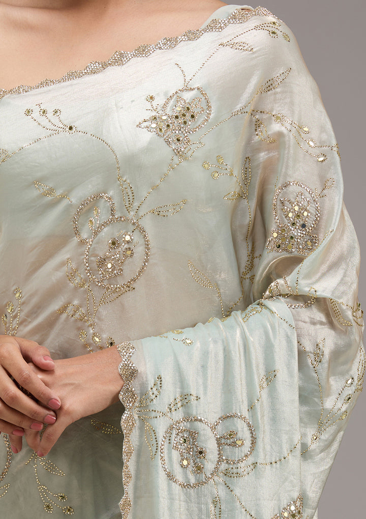 Pista Green Stonework Tissue Saree