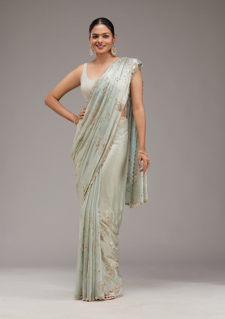 Pista Green Stonework Tissue Saree