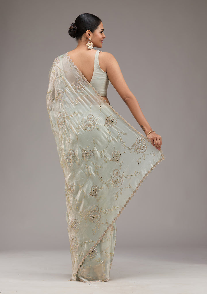 Pista Green Stonework Tissue Saree