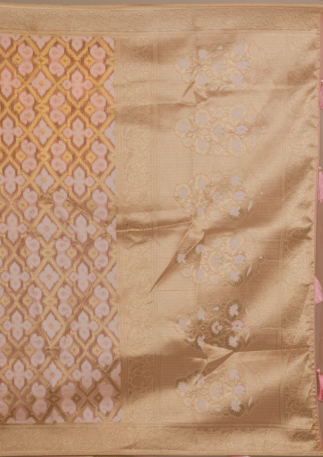 Peach Zariwork Banarasi Silk Saree