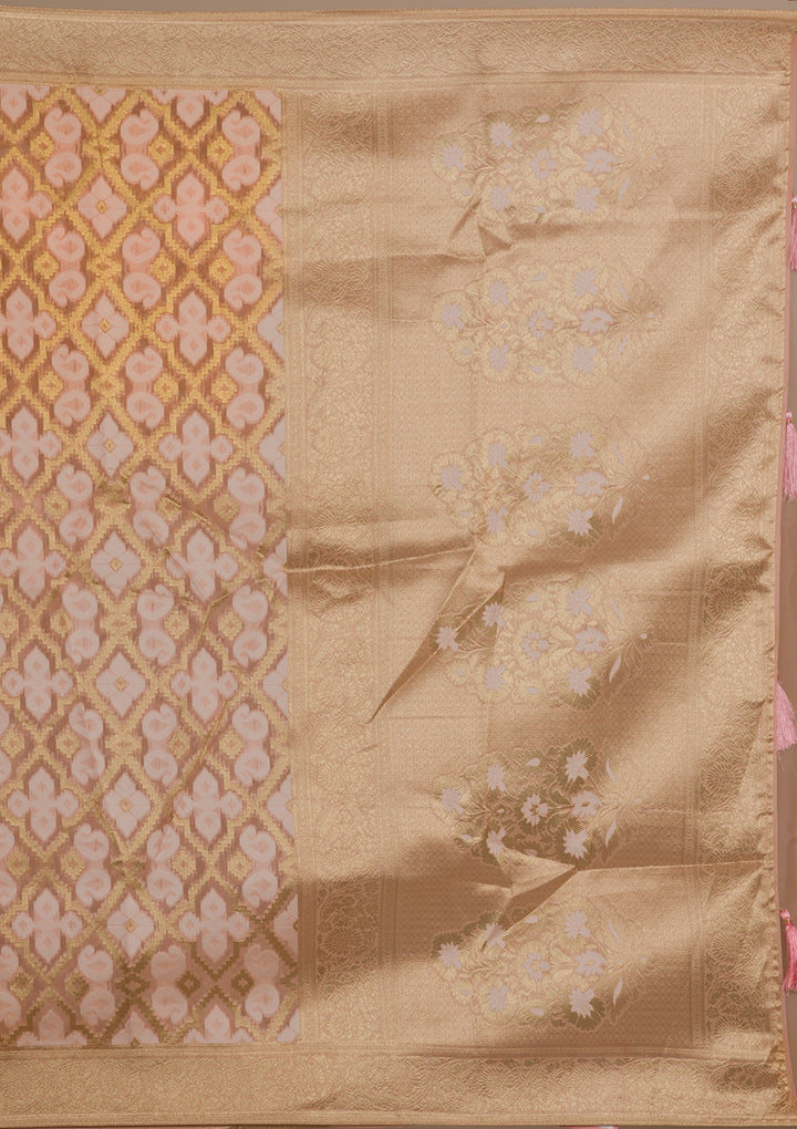Peach Zariwork Banarasi Silk Saree