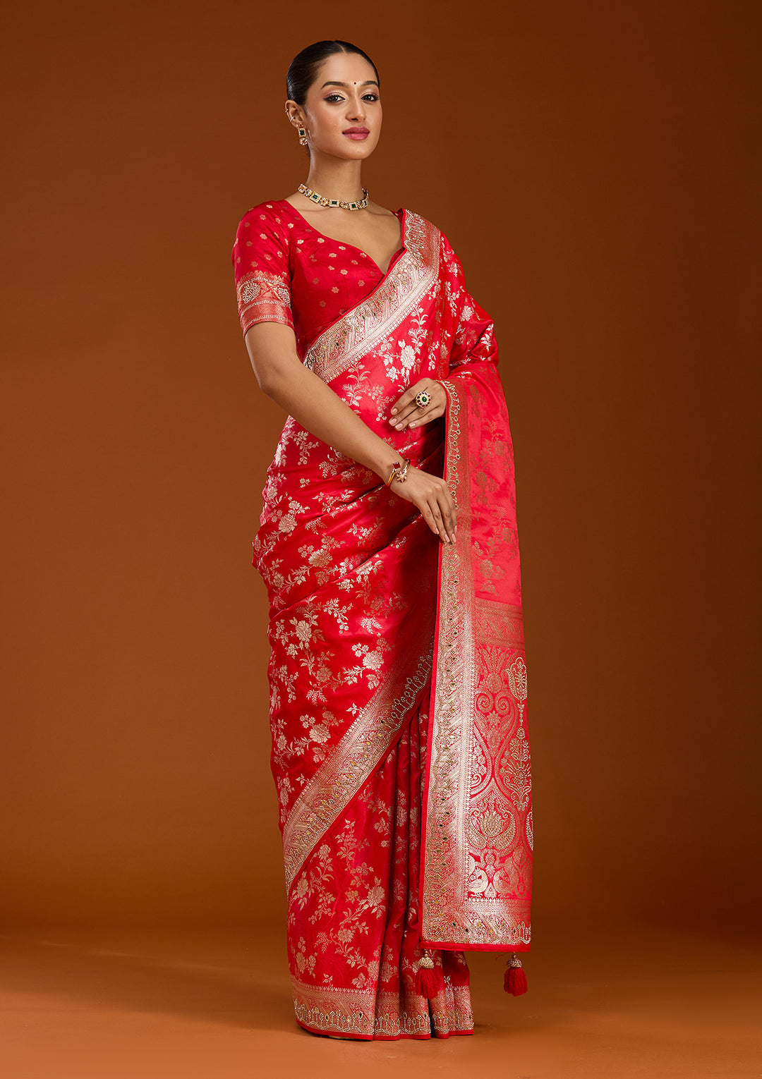 Red Stonework Silk Silk_Saree