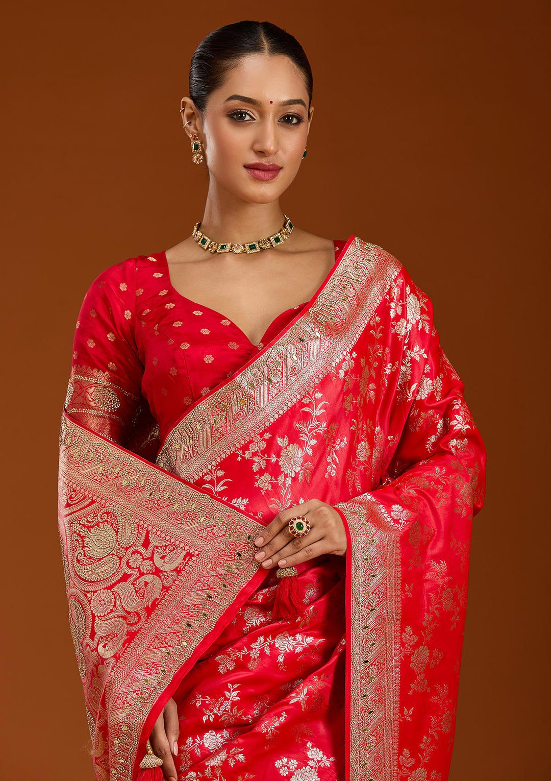 Red Stonework Silk Silk_Saree