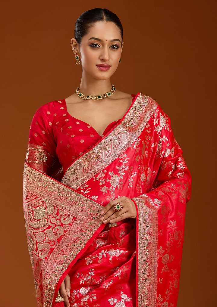 Red Stonework Silk Silk_Saree