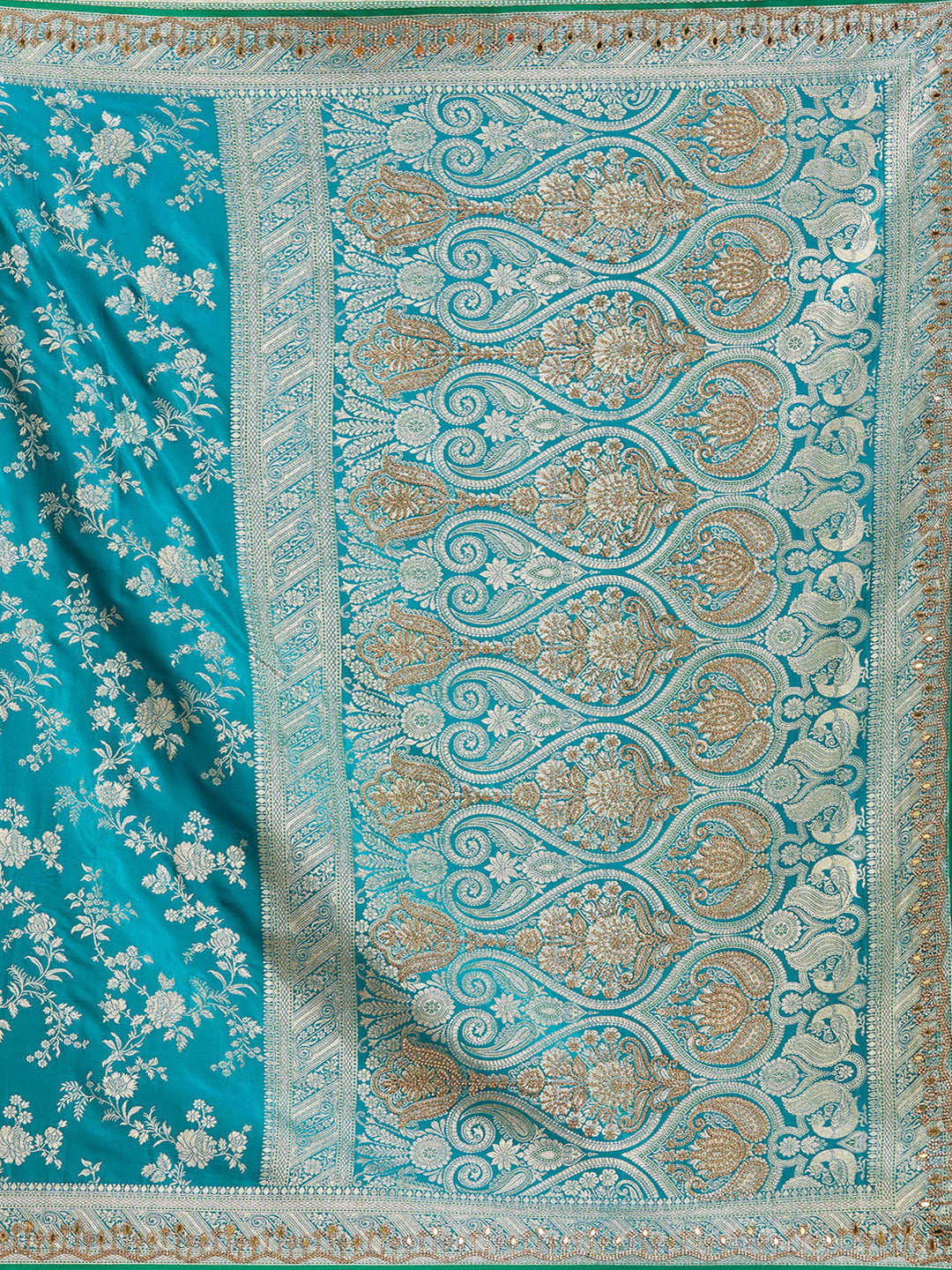 Turquoise Blue Stonework Silk Saree