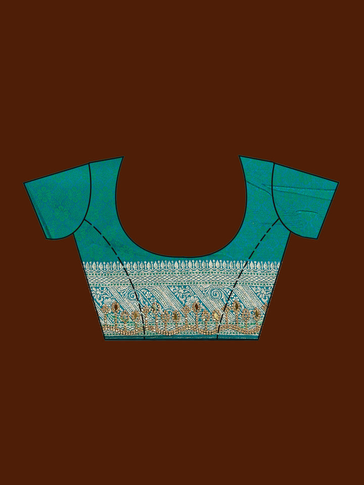 Turquoise Blue Stonework Silk Saree
