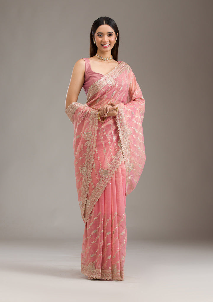 Pink Zariwork Art Silk Saree