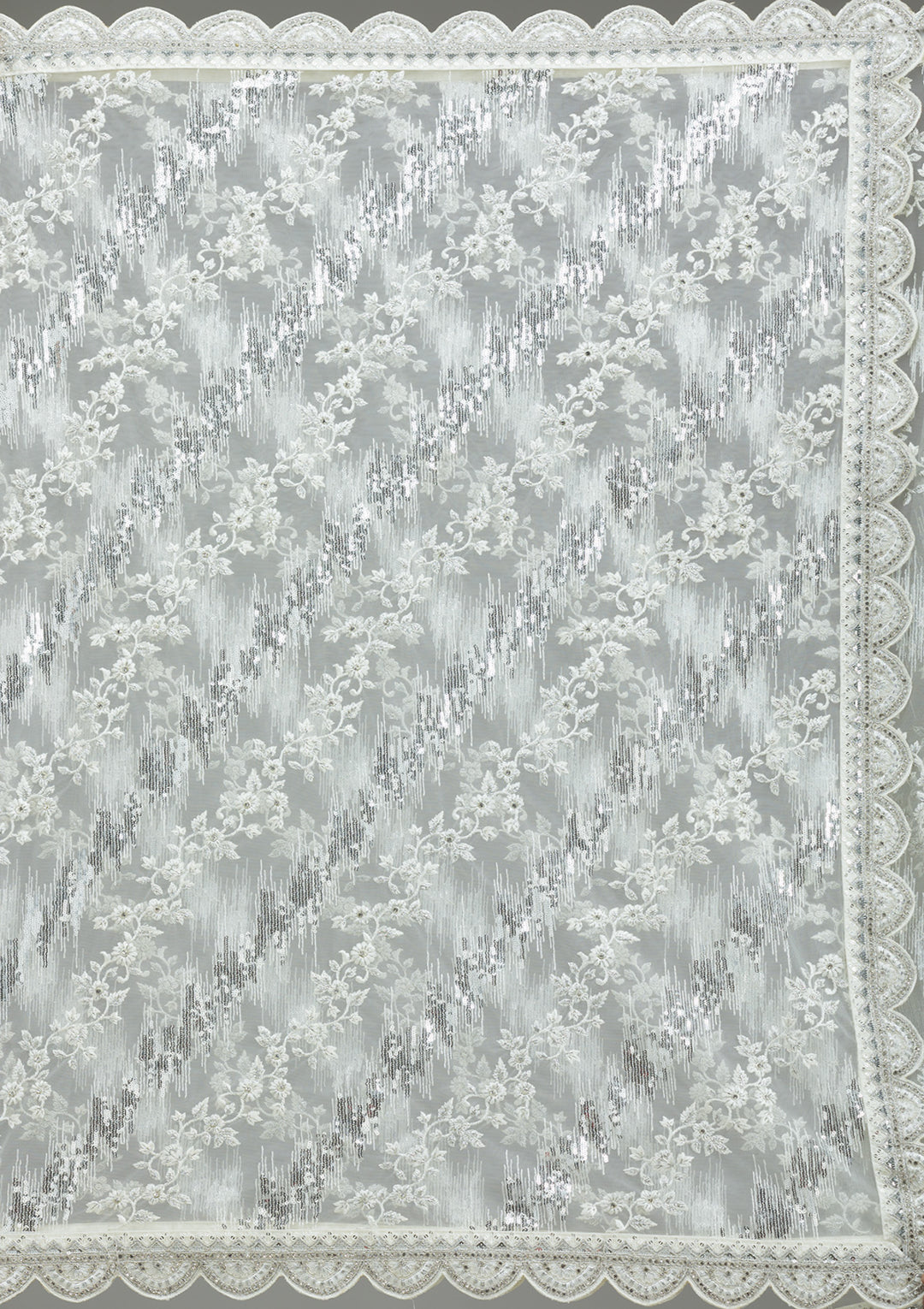 Off White Threadwork Net Saree