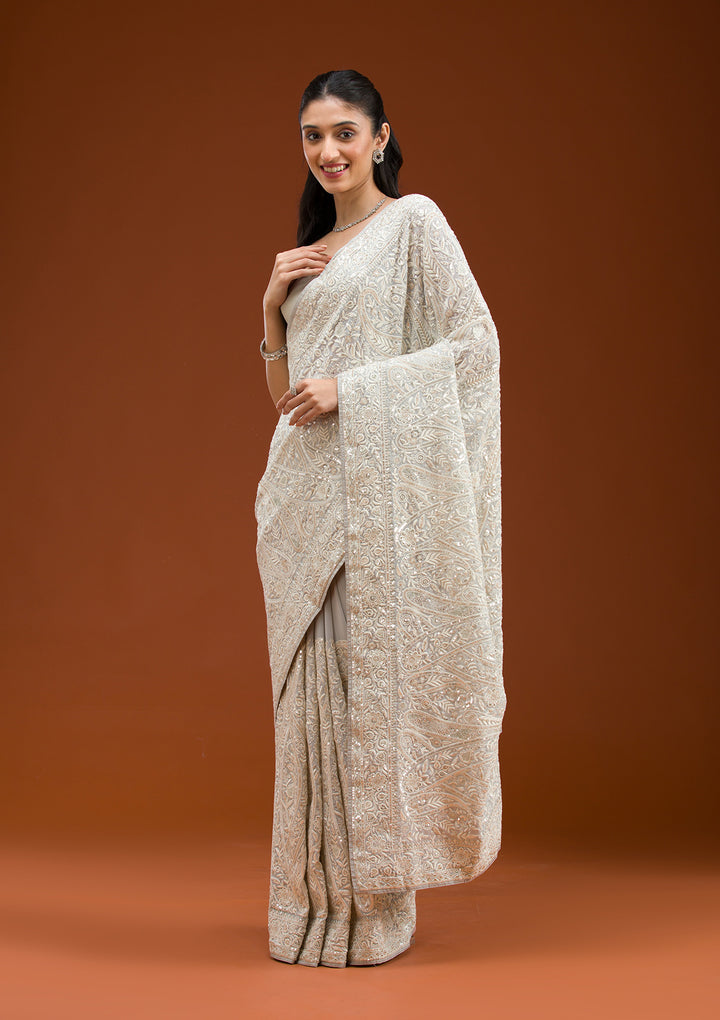 Grey Threadwork Georgette Saree