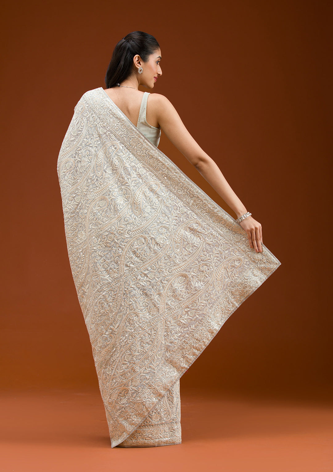 Grey Threadwork Georgette Saree