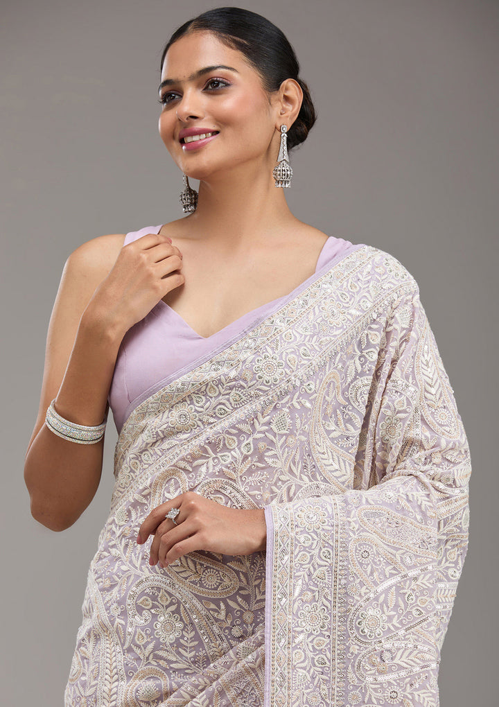 Lavender Threadwork Georgette Saree