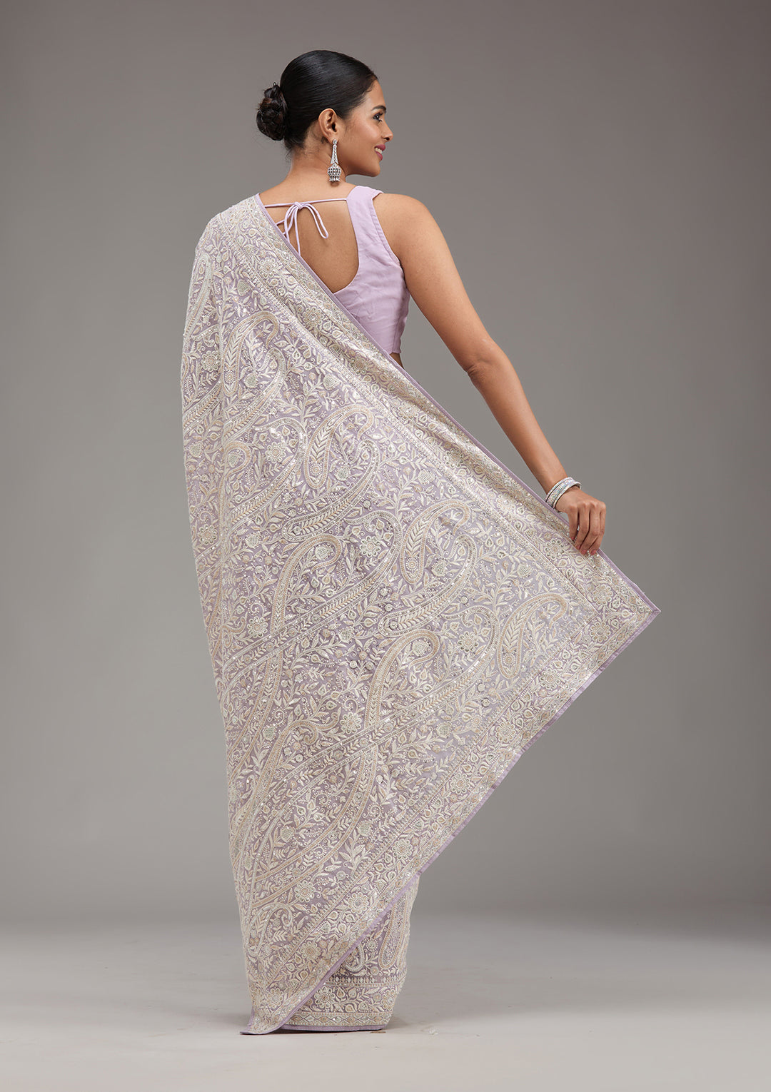 Lavender Threadwork Georgette Saree