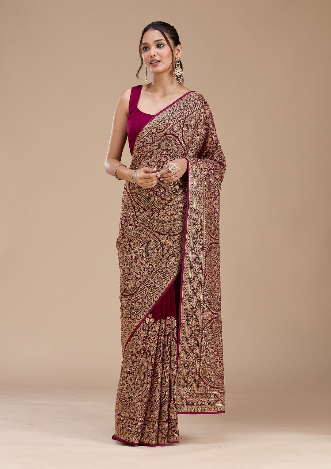 Wine Kashmiri Georgette Saree