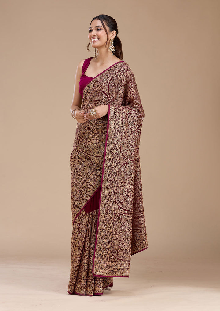 Wine Kashmiri Georgette Saree